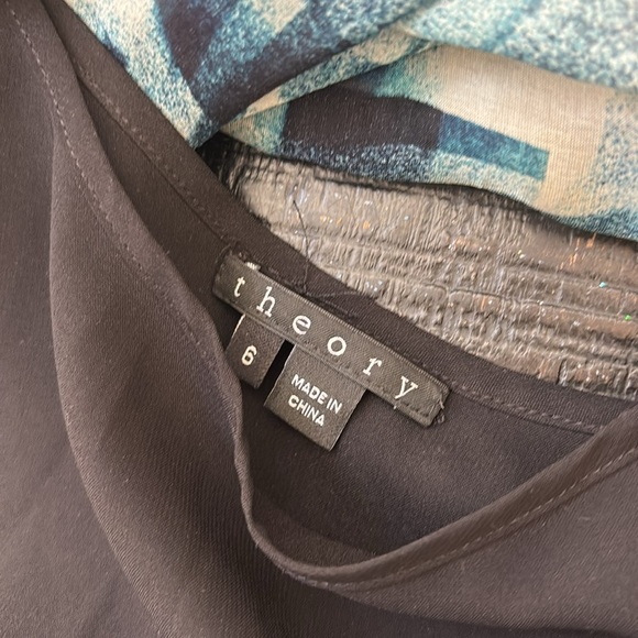 Theory 100% Silk Abstract Blue Teal Black Mini Ruffled Flutter Sleeves Dress 6 - Picture 9 of 14